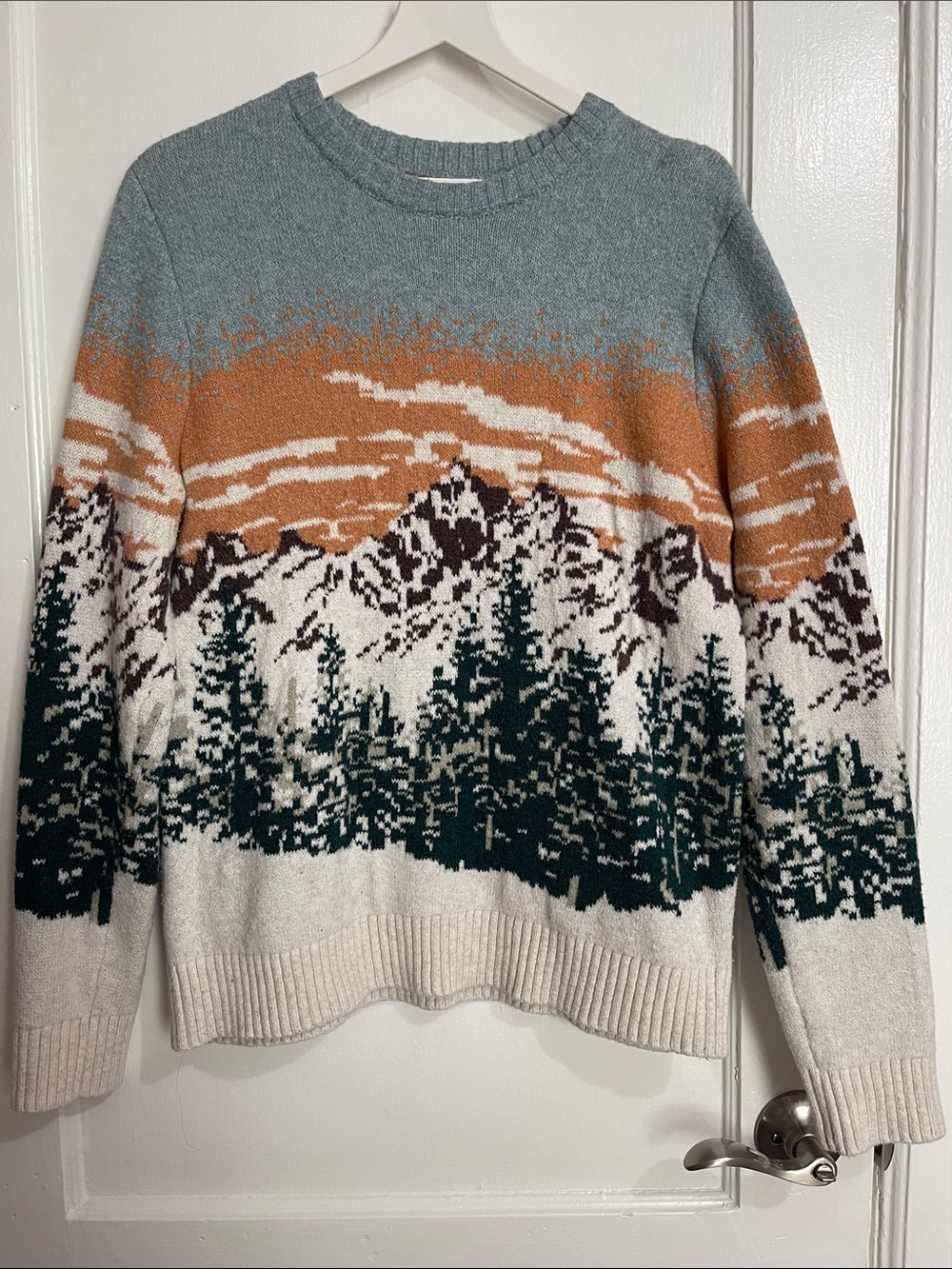 Old Navy Scenic Crewneck Sweater - Blue, Tan & Green